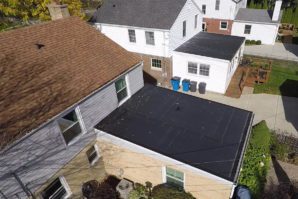Arial view of residential rubber flat roof