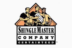 A logo of shingle master company
