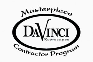 A black and white logo for davinci roofscapes.
