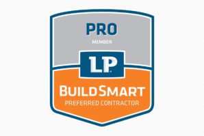 A badge that says " pro lp build smart preferred contractor ".