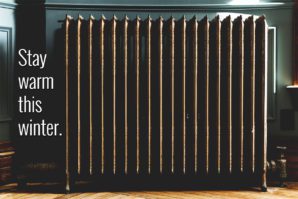 A radiator with the words " warm winter."
