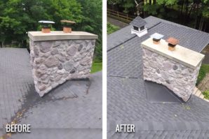 A before and after picture of the roof.