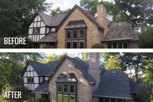 A before and after picture of the same house.