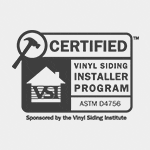 A certified vinyl siding installer program logo.