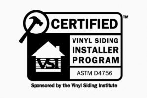 A black and white image of the certified vinyl siding installer program logo.